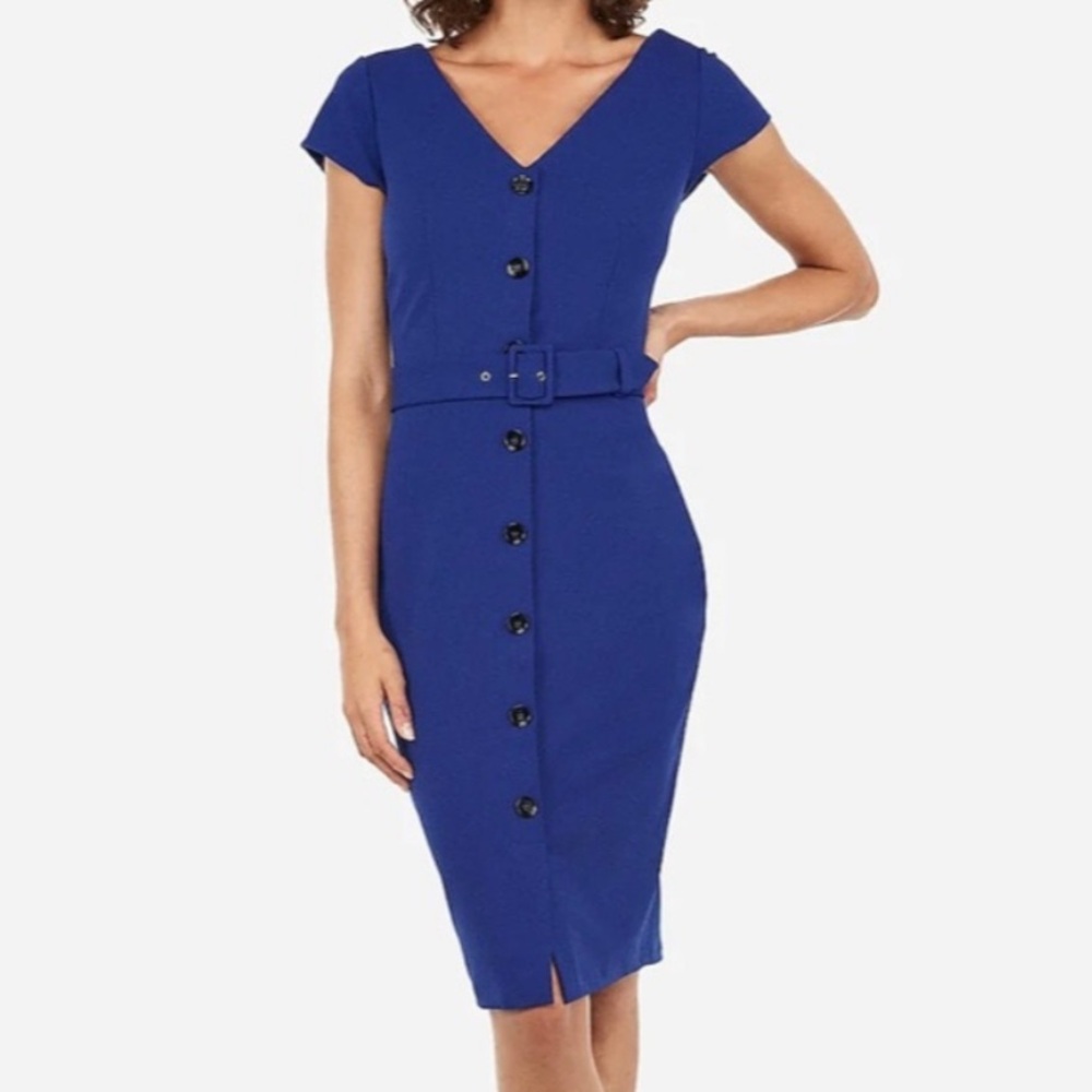 EXPRESS Elegant Royal Blue Button-Down Business Dress size Small